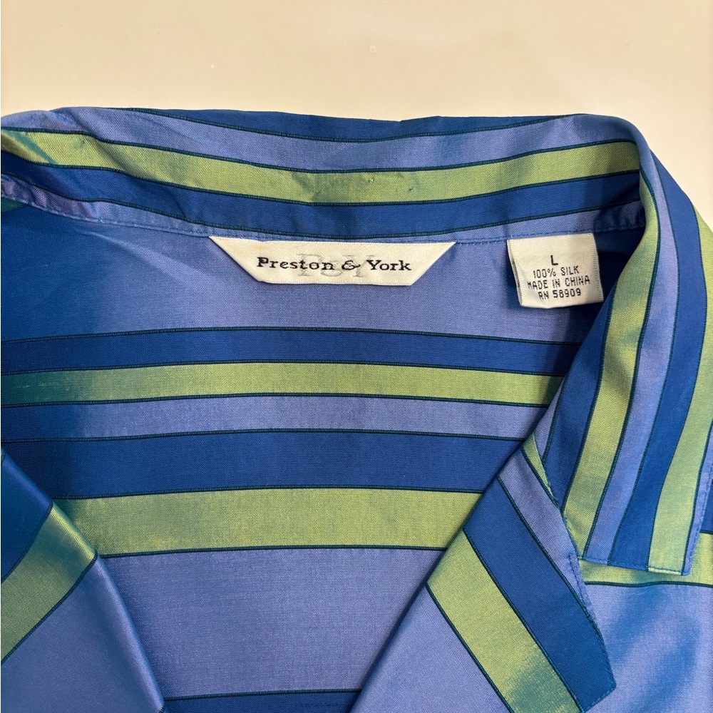 Preston & York Blue and Green Striped Silk Shirt - Picture 4 of 5
